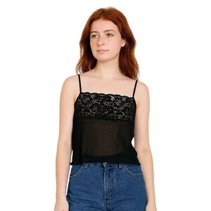 JW VINTAGE 90S babydoll sheer Lace Cami Black Lingerie Tank Top Y2K Size‎ L